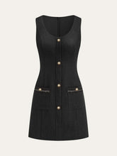 Tweed Sleeveless Button Mini Dress