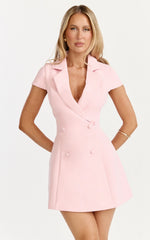 Clementine Mini Dress - Cap Sleeve Double Breasted Dress In Light Pink