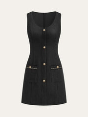 Tweed Sleeveless Button Mini Dress